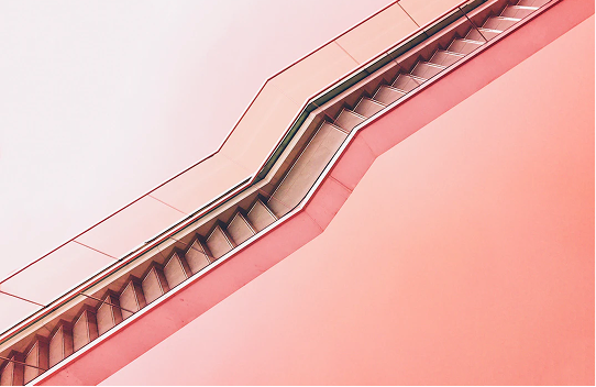 Pink stairs leading to the sky